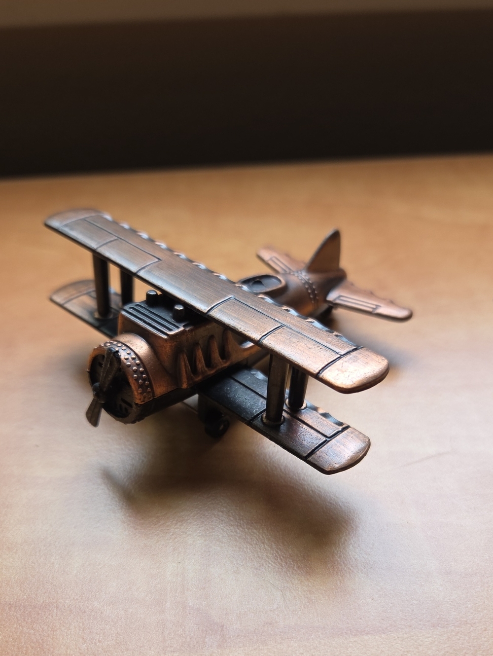 Vintage Die-Cast Bi-Plane Pencil Sharpener, Antique Finished Miniature No. 9626